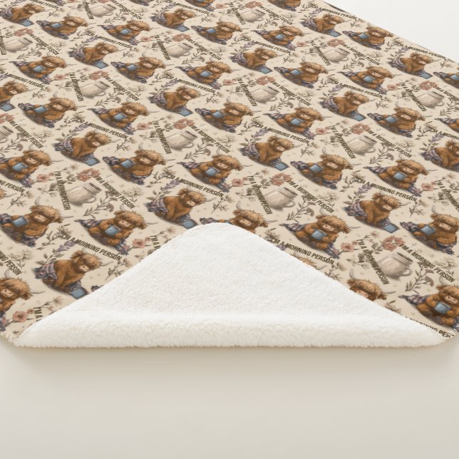Highland Cow Morning Coffee Cozy Farmhouse Pattern Sherpa Blanket (3/4)