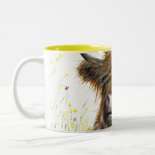 Highland Cow Mug, Scottish Cow with flowers, Alfi Two-Tone Coffee Mug