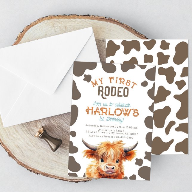 Highland Cow My First Rodeo 1st Birthday Invitation (Creator Uploaded)