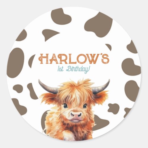 Highland Cow My First Rodeo Birthday Party Classic Round Sticker