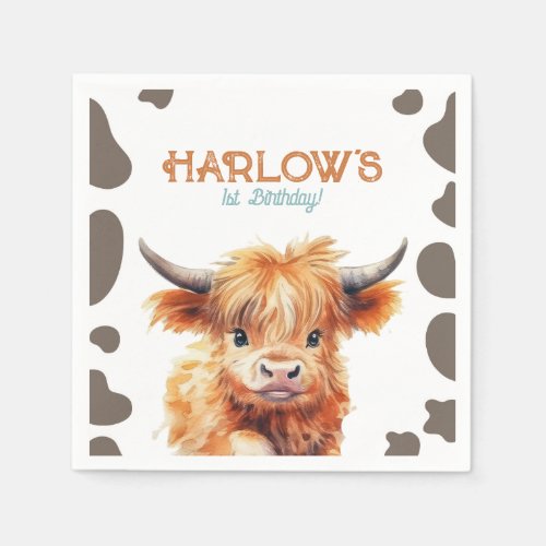 Highland Cow My First Rodeo Birthday Party Napkins