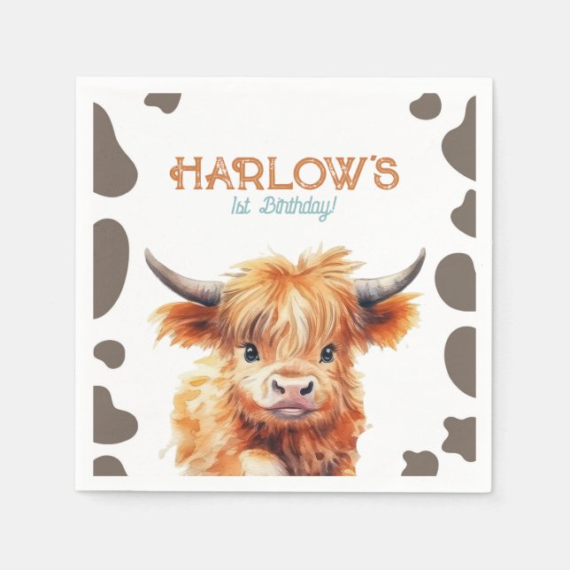 Highland Cow My First Rodeo Birthday Party Napkins (Front)