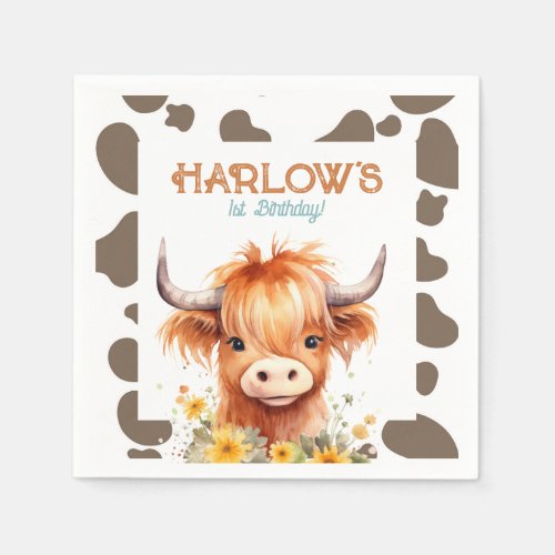 Highland Cow My First Rodeo Birthday Party Napkins