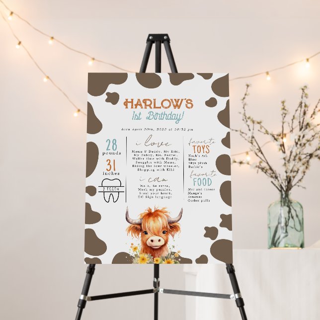 Highland Cow My First Rodeo Milestone Birthday  Foam Board (In Situ (Stand))