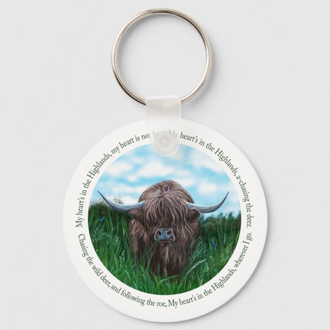Highland Cow, My Heart's In The Highlands Keychain (Front)