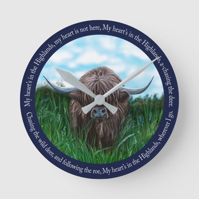 Highland Cow, My Heart's In The Highlands Round Clock (Front)