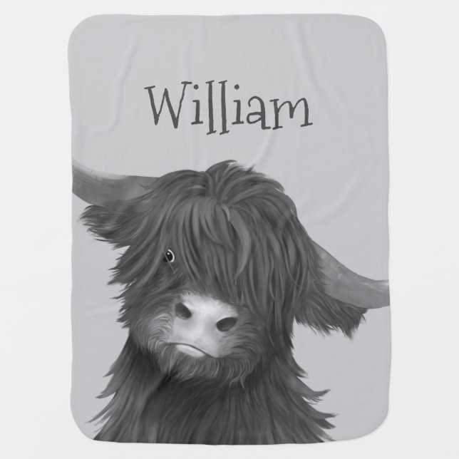 Highland Cow Name Baby Blanket (Front)
