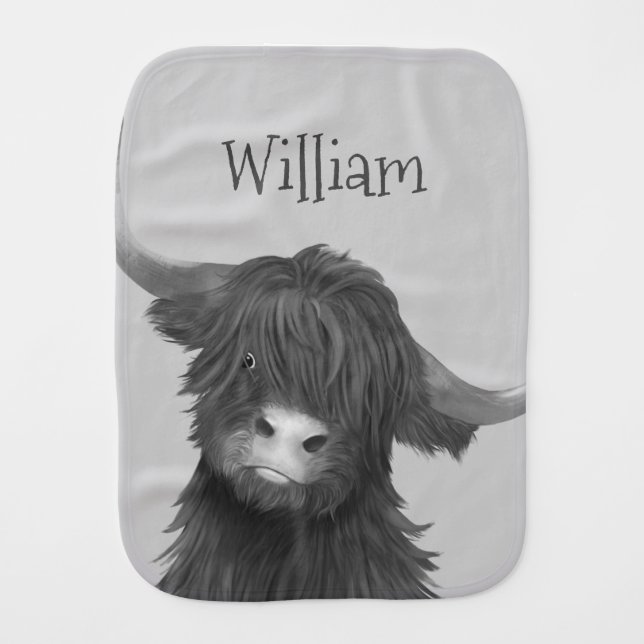 Highland Cow Name  Baby Burp Cloth (Front)