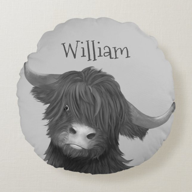 Highland Cow Name   Round Pillow (Front)