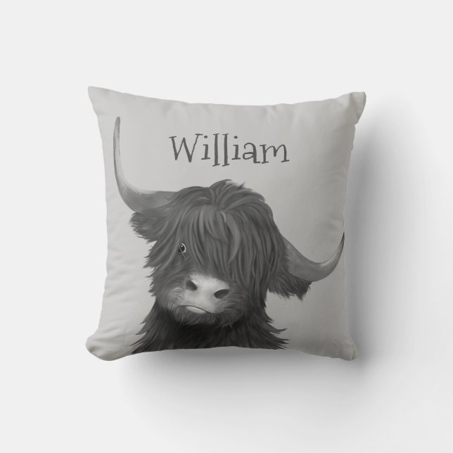 Highland Cow Name   Throw Pillow (Front)
