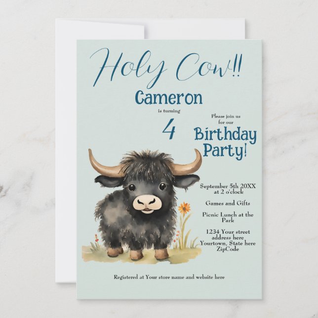 Highland Cow Neutral Birthday Party  Invitation