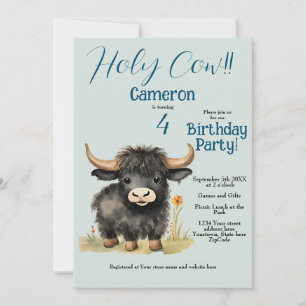 Highland Cow Neutral Birthday Party Invitation