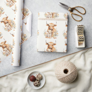 Highland cow New baby holiday Wrapping Paper