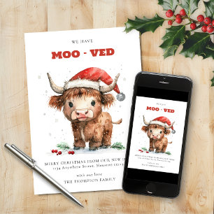 Highland Cow New Home Address Merry Christmas Holiday Card