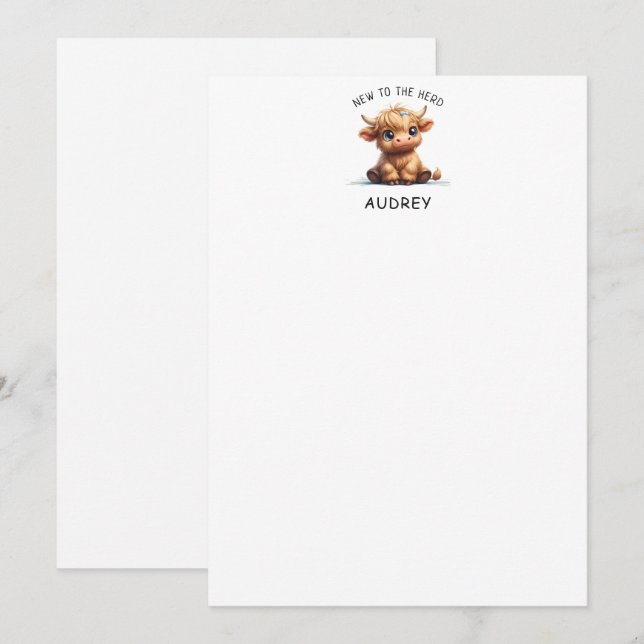 Highland Cow New To The Herd Note Card (Front/Back)