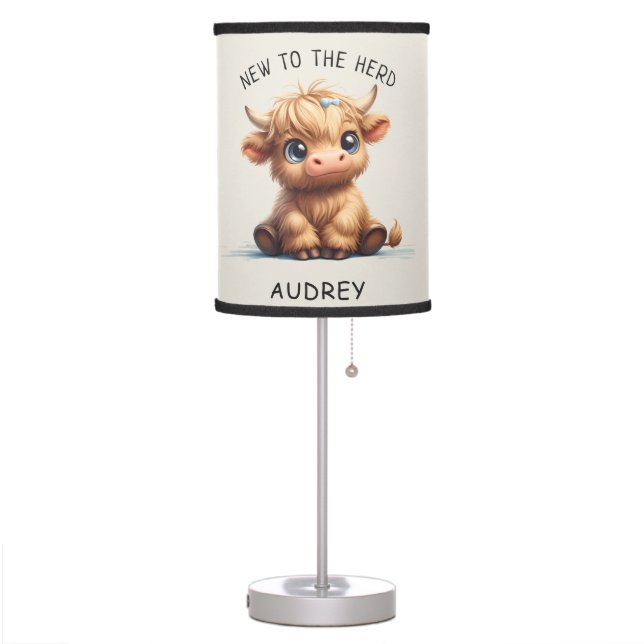 Highland Cow New To The Herd Table Lamp (Left)