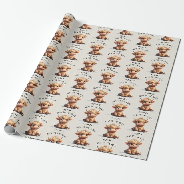 Highland Cow New To The Herd Wrapping Paper (Unrolled)