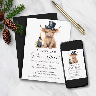 Highland Cow New Year Invitation Card