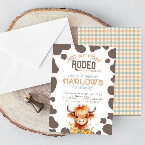 Highland Cow Not My First Rodeo Cowgirl Birthday Invitation