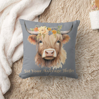 Highland Cow Not Your Average Heifer Throw Pillow
