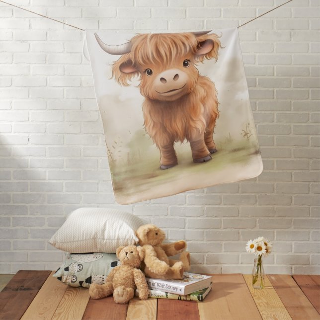 Highland cow nursery decor baby blanket (In Situ)
