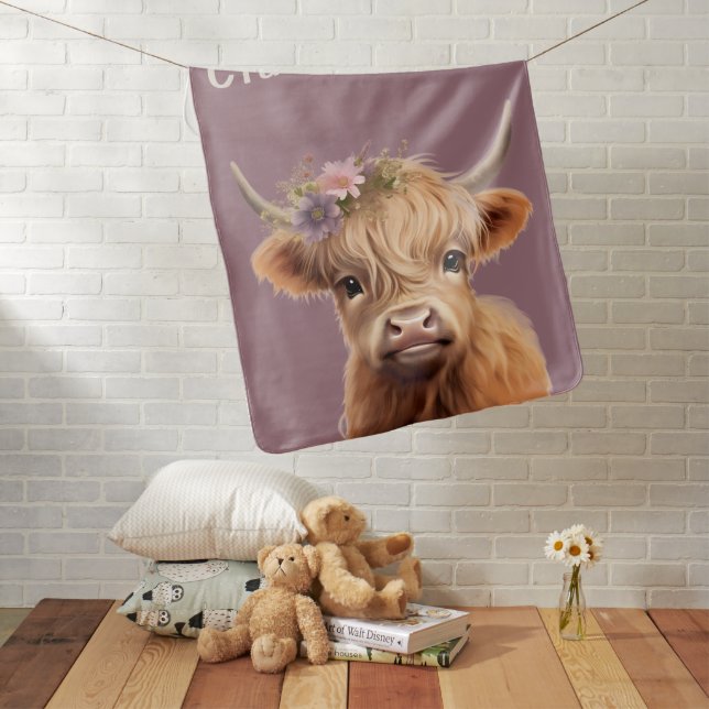 Highland cow nursery decor baby blanket (In Situ)
