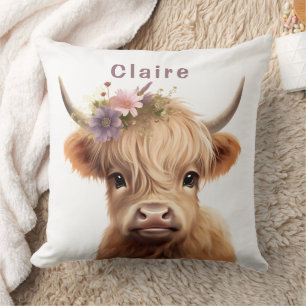 Highland cow nursery decor baby blanket throw pillow