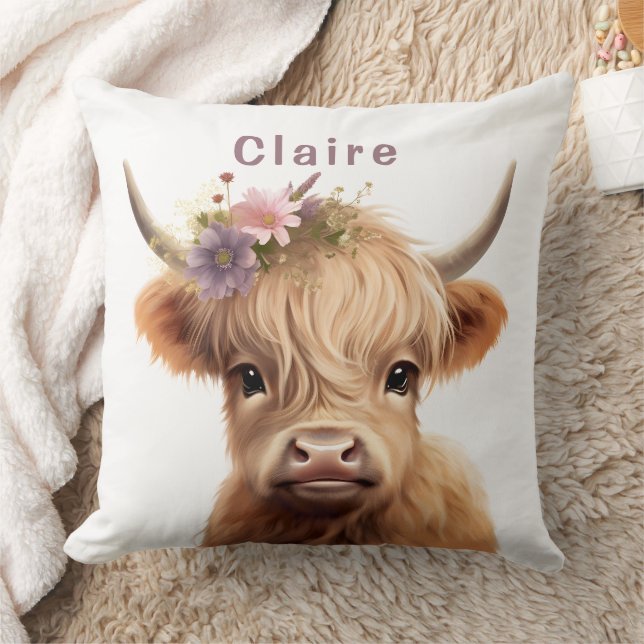 Highland cow nursery decor baby blanket throw pillow (Blanket)