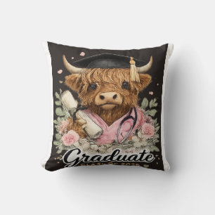 Highland Cow Nursing Graduate Class of 2026 Shirt Throw Pillow