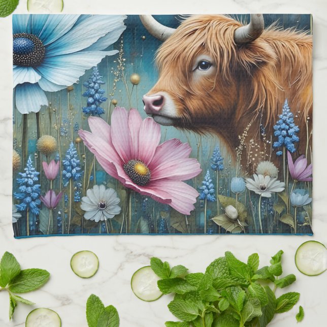 Highland Cow Obsession -Colorful Cosmos  Kitchen Towel (Folded)
