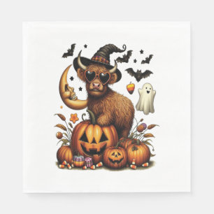 Highland Cow on Pumpkin Halloween Napkins