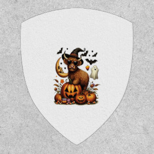Highland Cow on Pumpkin Halloween Patch