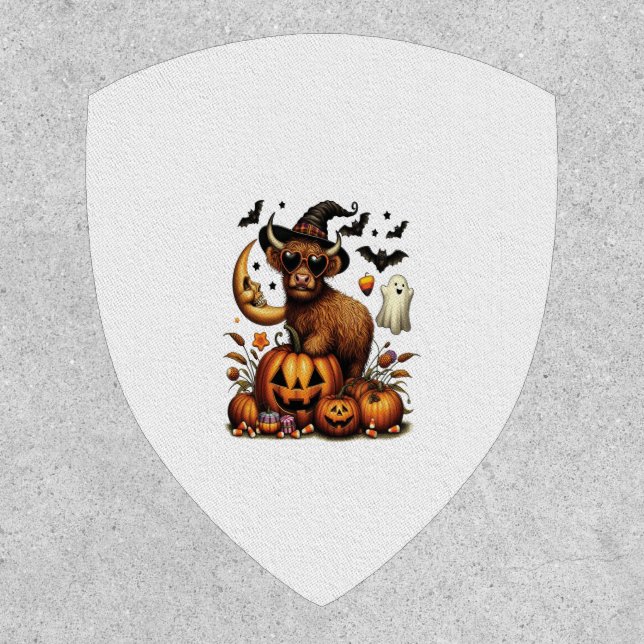 Highland Cow on Pumpkin Halloween Patch (Front)