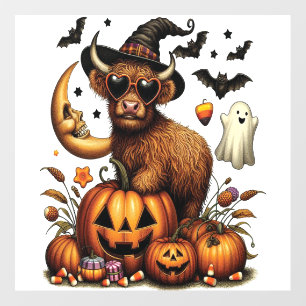 Highland Cow on Pumpkin Halloween Wall Decal