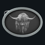 Highland Cow Oval Belt Buckle<br><div class="desc">It's wee Hamish the Scottish Highland Cow. I was filming down in Kintyre on the west coast of Scotland, when this wee character kept coming up to have a nosey at the camera. I took some footage of him and did this painting when i got home. Hope you enjoy him!...</div>