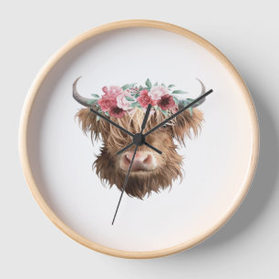 Highland Cow Painting Classic T-Shirt Clock