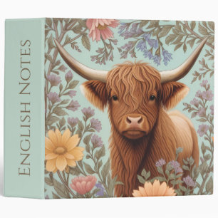 Highland Cow Pastel William Morris Inspired Floral 3 Ring Binder