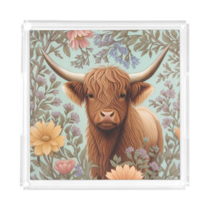 Highland Cow Pastel William Morris Inspired Floral Acrylic Tray