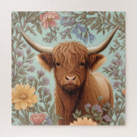 Highland Cow Pastel William Morris Inspired Floral