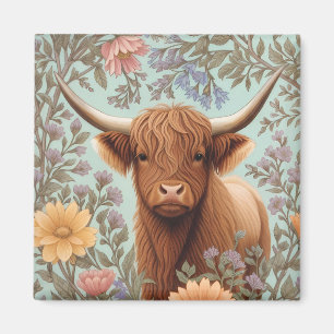 Highland Cow Pastel William Morris Inspired Floral Magnet