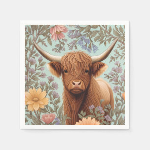 Highland Cow Pastel William Morris Inspired Floral Napkins