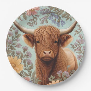 Highland Cow Pastel William Morris Inspired Floral Paper Plates