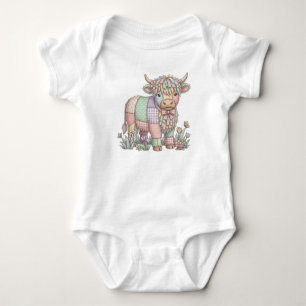 Highland Cow Patchwork Pastel Floral Gingham Baby Bodysuit