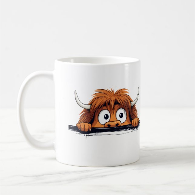 Highland Cow Peeking Cute Adorable Funny Animal  Coffee Mug (Left)