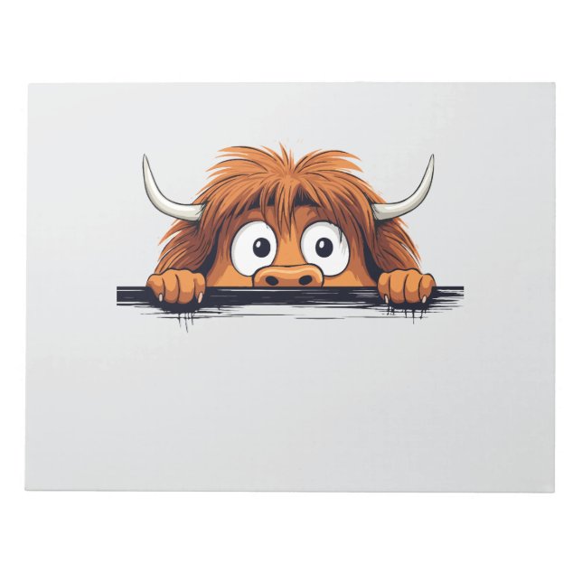 Highland Cow Peeking Cute Adorable Funny Animal  Notepad (Front)