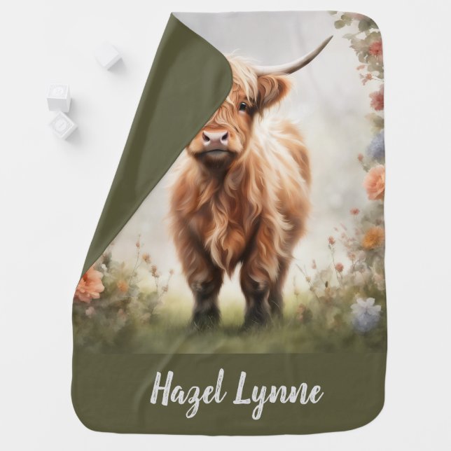 Highland cow personalized baby blanket (In Situ)