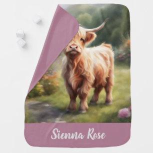 Highland cow personalized baby blanket