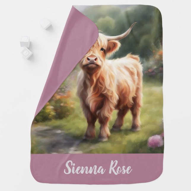 Highland cow personalized baby blanket (In Situ)