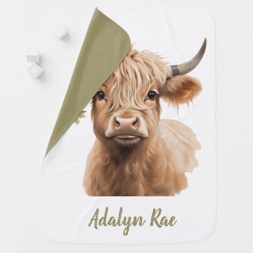 Highland cow personalized baby blanket