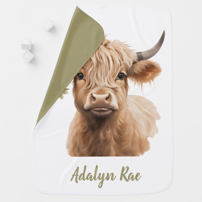 Highland cow personalized baby blanket (In Situ)